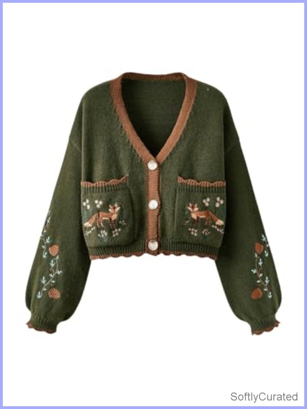 Cropped Cardigan Button Up V Neck Long Sleeve Boho Sweater Loose Fit